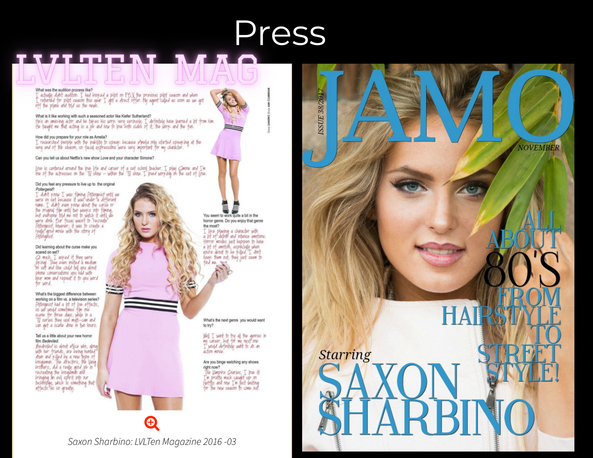JAMO Magazine & LVLTen Magazine featuring Saxon Sharbino
